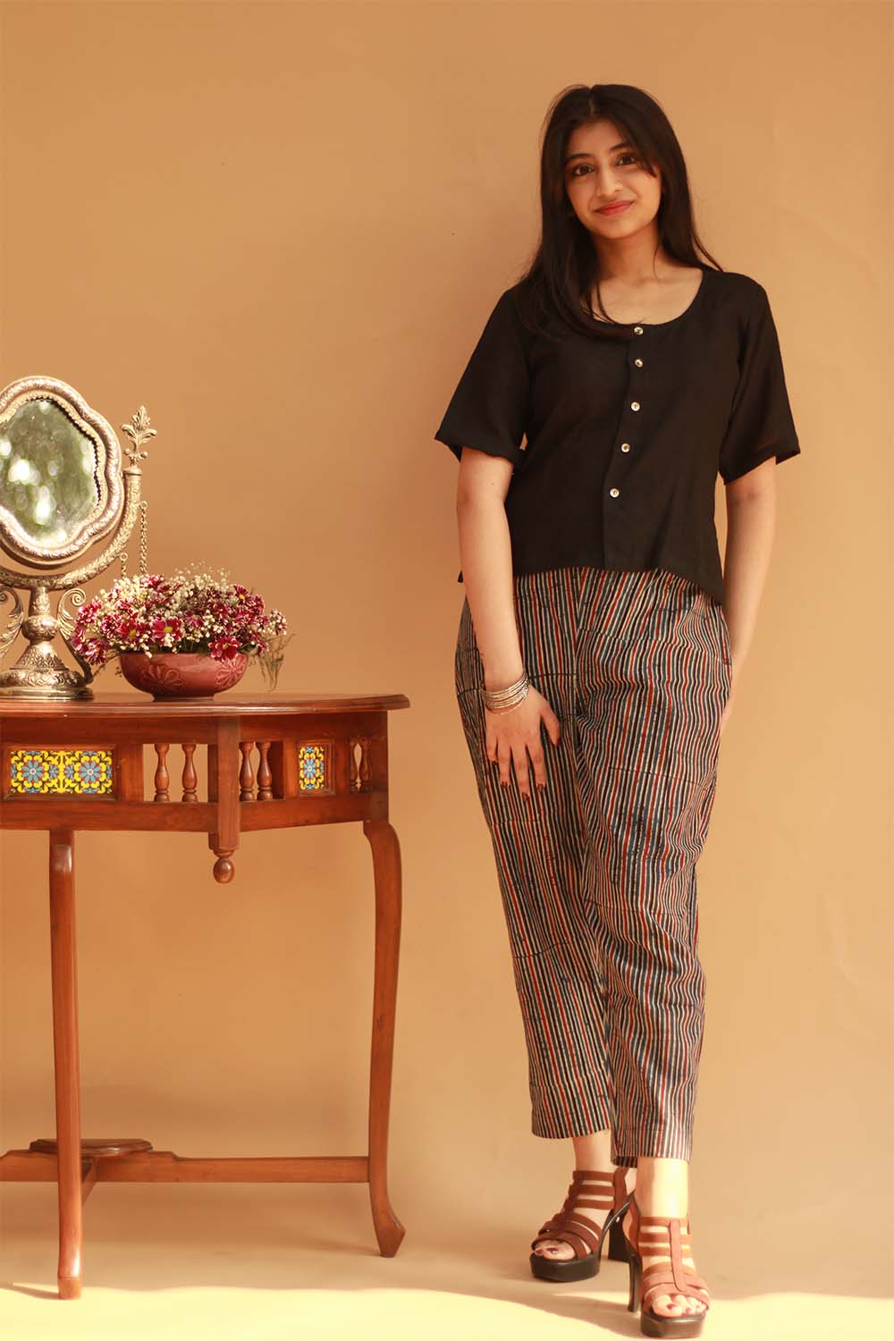 Pranava | Slim Pants |  Indigo Ajrakh Stripes