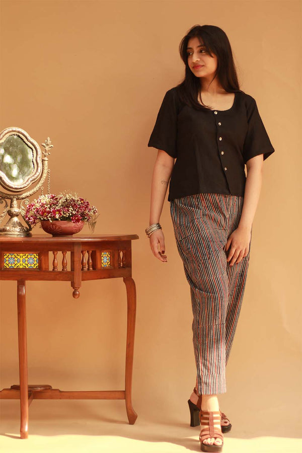 Pranava | Slim Pants |  Indigo Ajrakh Stripes