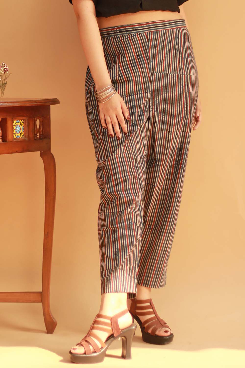 Pranava | Slim Pants |  Indigo Ajrakh Stripes