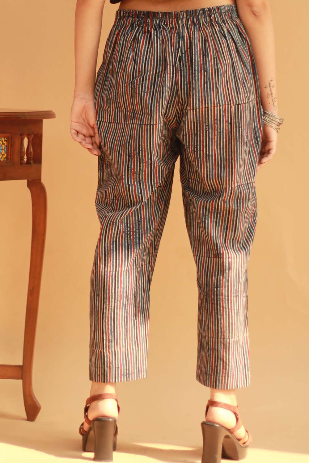 Pranava | Slim Pants |  Indigo Ajrakh Stripes
