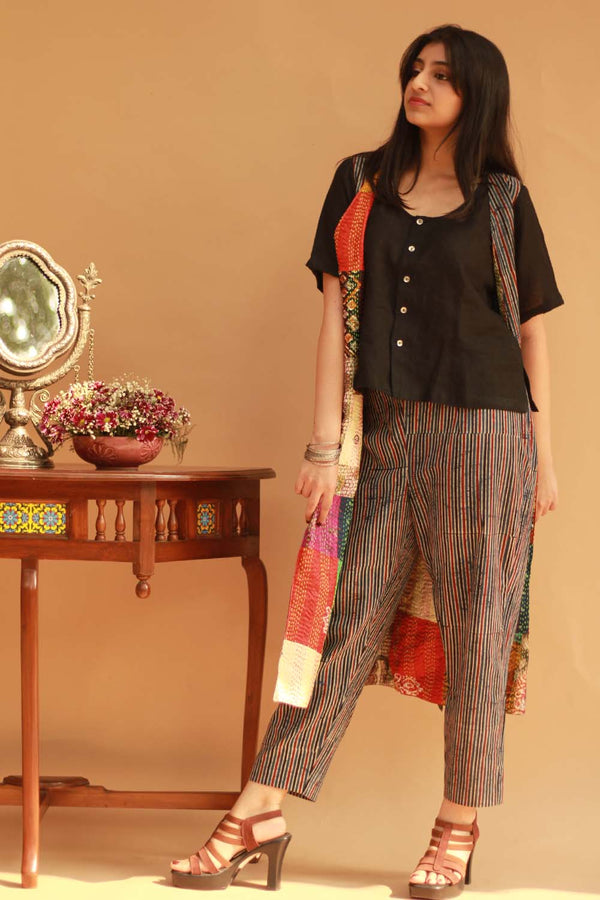 Pranava | Slim Pants |  Indigo Ajrakh Stripes