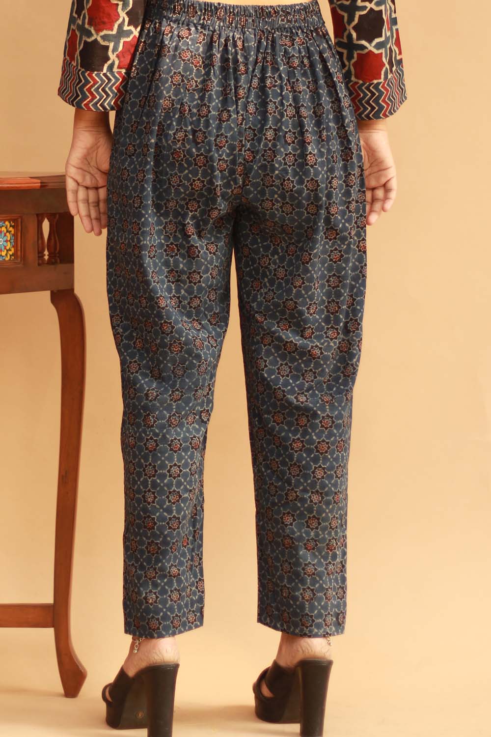 Pranava | Slim Pants |  Blue Ajrakh Trellis