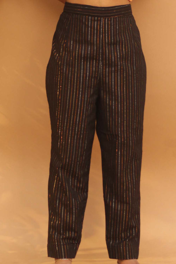 Slim Pants in Metallic Striped Mul- Noir