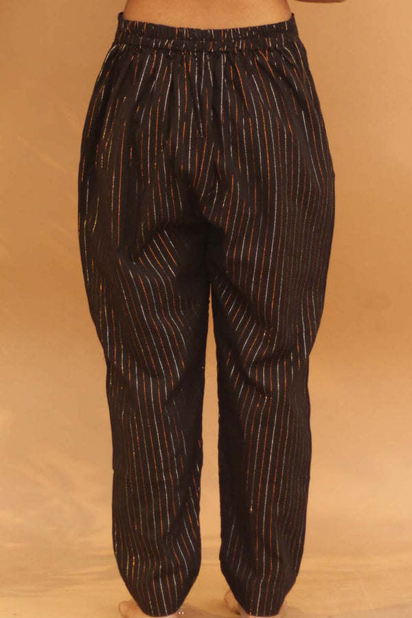 Slim Pants in Metallic Striped Mul- Noir