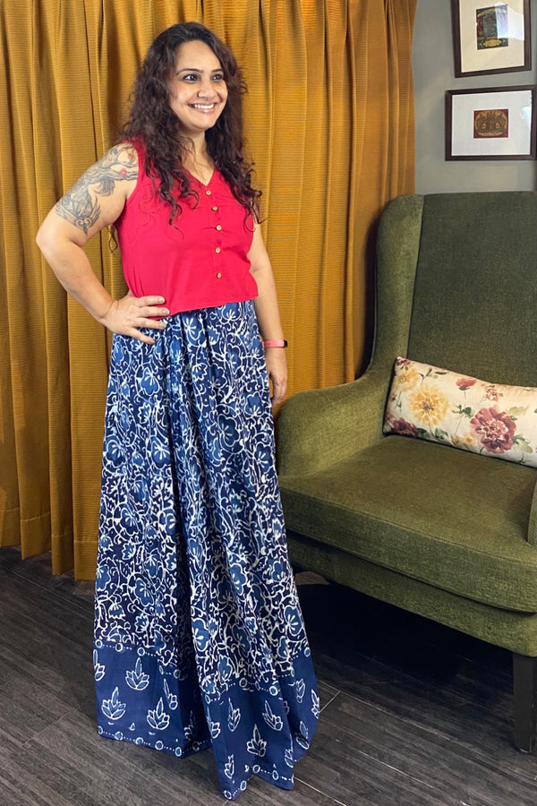 Floral Jaal Indigo Long skirt