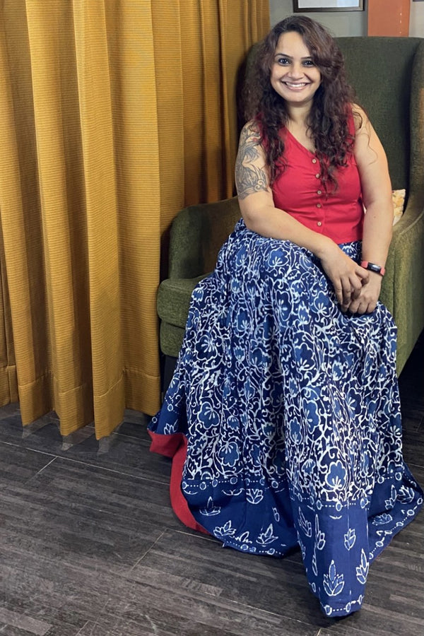 Floral Jaal Indigo Long skirt