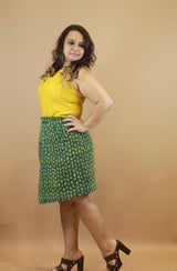 Wrap Around Corduoroy Skirt - Forest Green Ajrakh