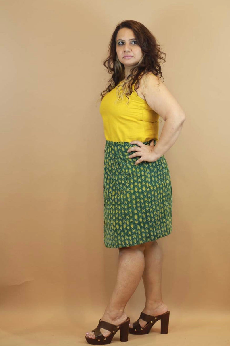 Wrap Around Corduoroy Skirt - Forest Green Ajrakh