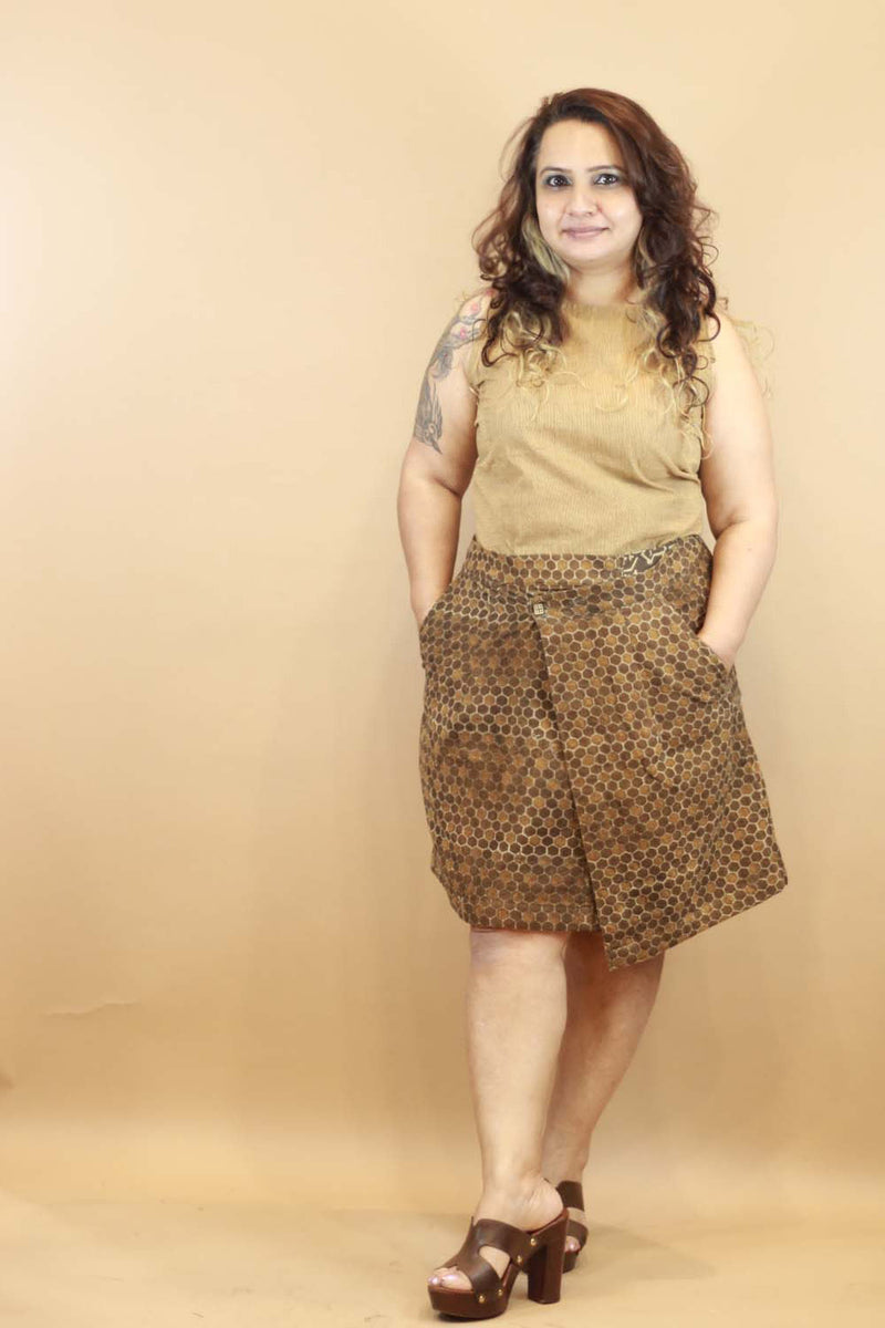 Wrap Around Corduoroy Skirt - Chestnut Honey Comb