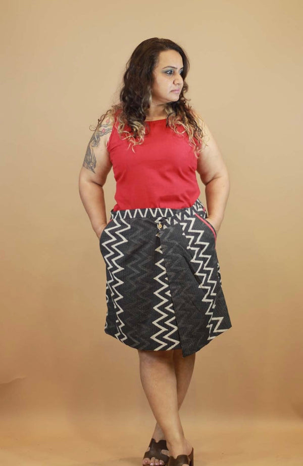 Wrap Around Corduoroy Skirt - Kantha Chevron