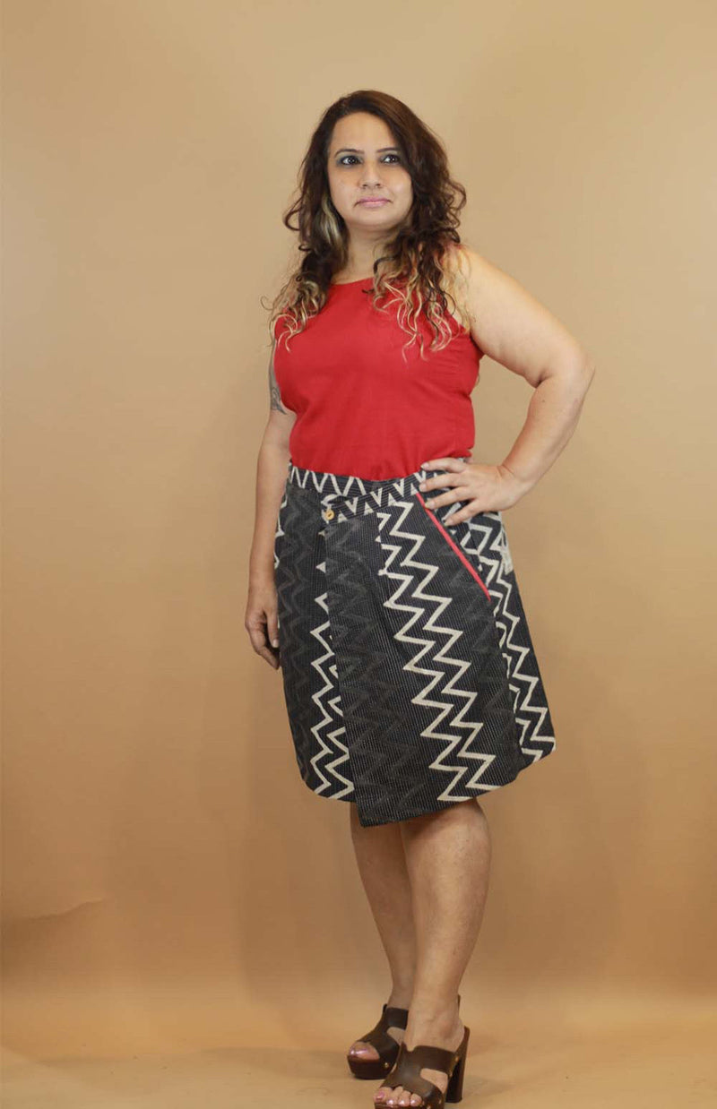 Wrap Around Corduoroy Skirt - Kantha Chevron