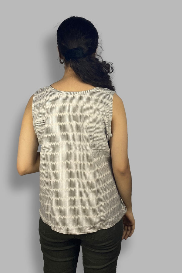 Basic Sleeveless Top - Grey Ikkat