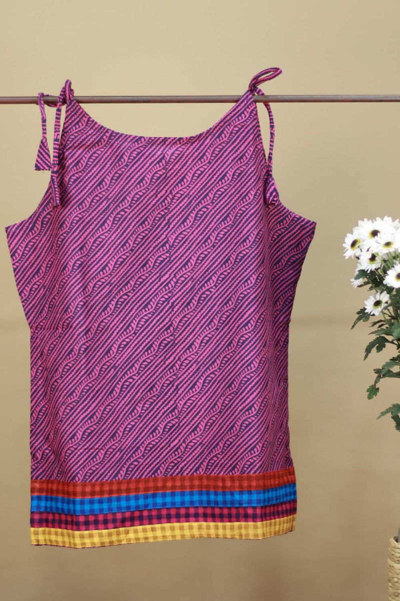 Sleeveless Tied Top - Purple Patchwork