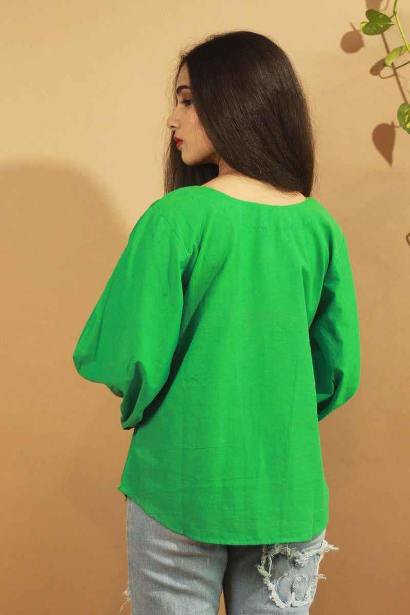 Teal Sanganeri Colour Block Top