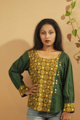 Emerald-Ajrakh Colour Block Top