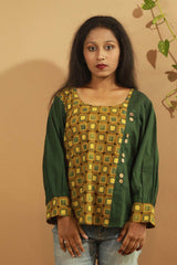 Emerald-Ajrakh Colour Block Top