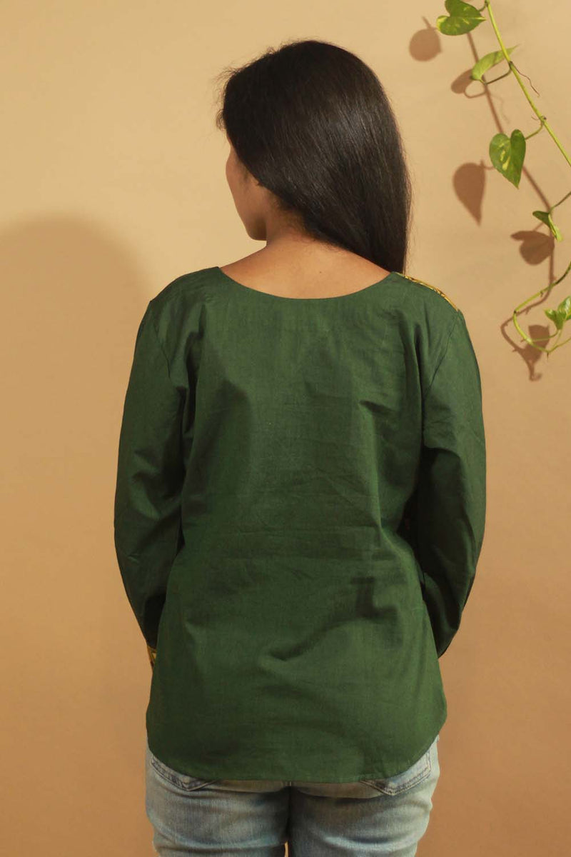 Emerald-Ajrakh Colour Block Top