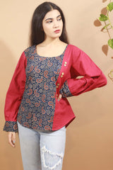 Rouge-Ajrakh Colour Block Top