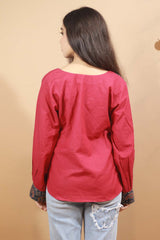 Rouge-Ajrakh Colour Block Top