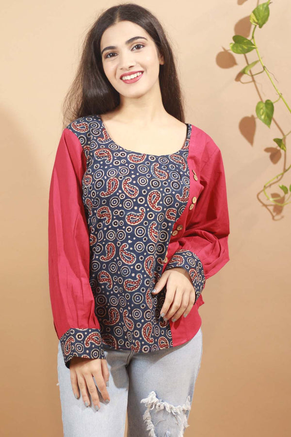 Rouge-Ajrakh Colour Block Top