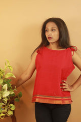 Sleeveless Tied Top - Red Zari