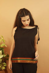 Sleeveless Tied Top - Black Zari
