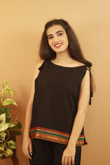 Sleeveless Tied Top - Black Zari