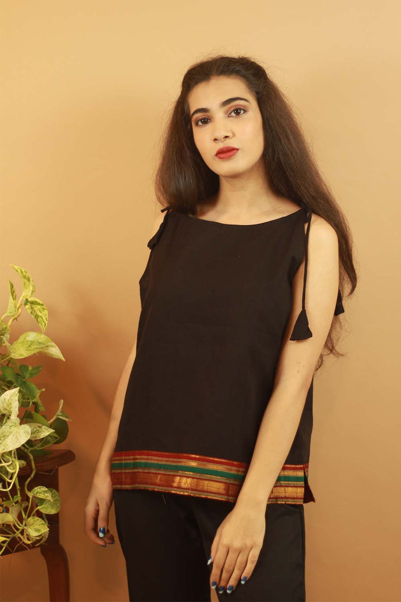 Sleeveless Tied Top - Black Zari
