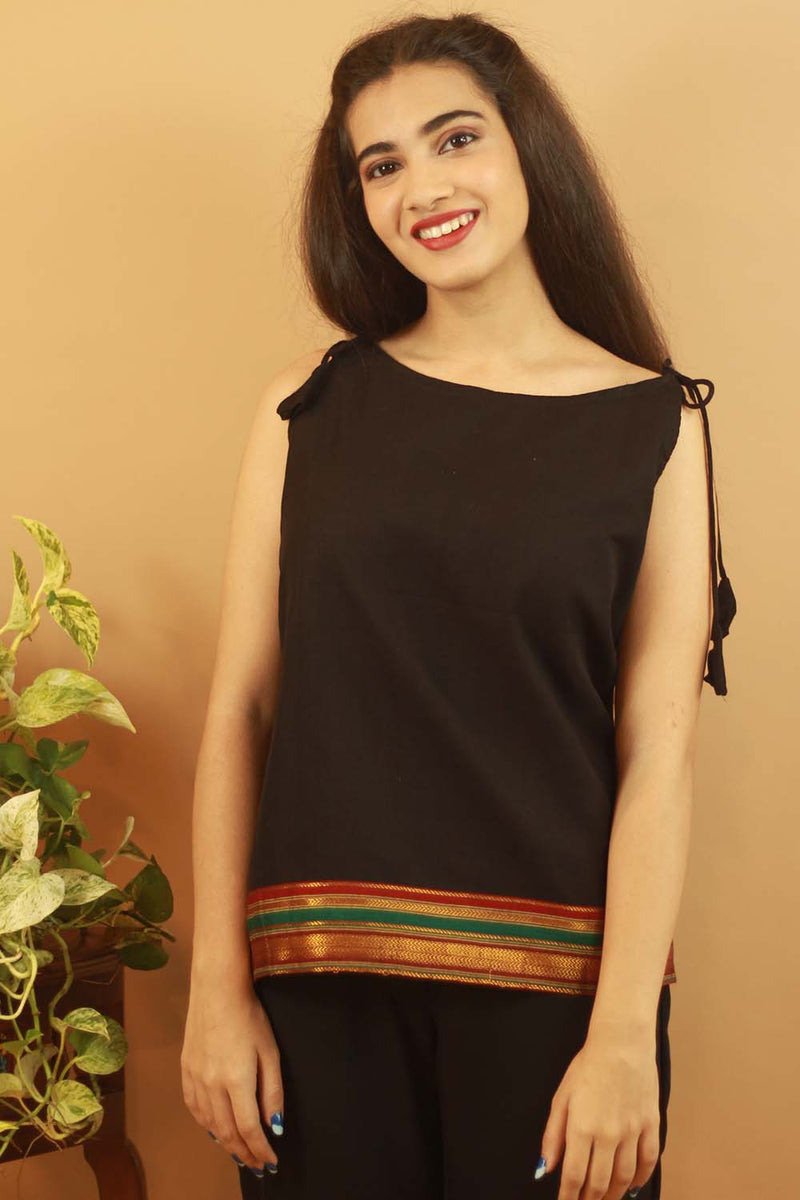 Sleeveless Tied Top - Black Zari