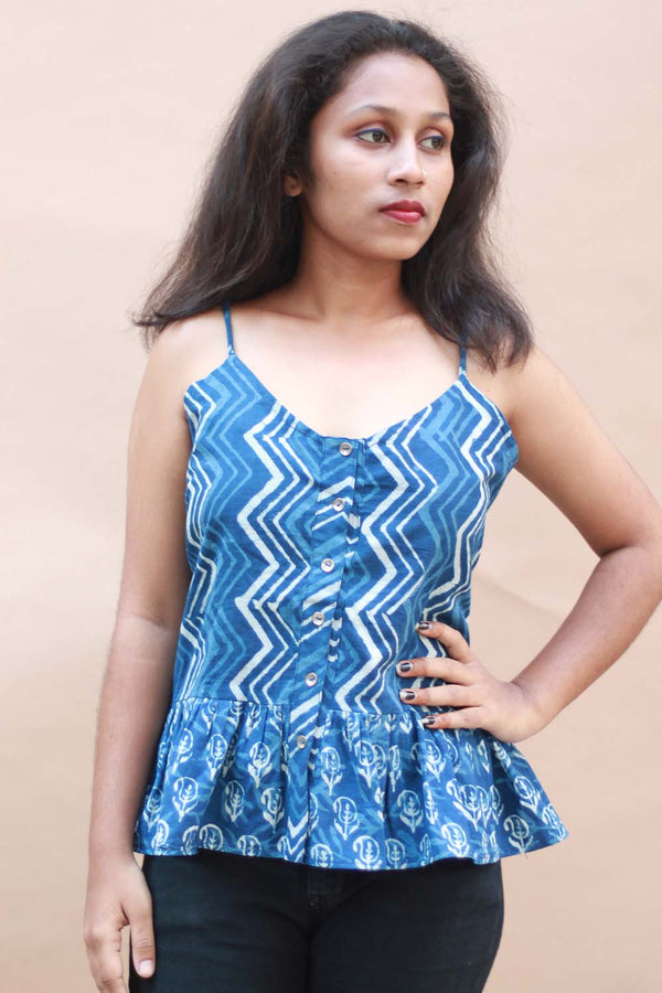 Strappy Peplum Top- Indigo Chevron with Kairi