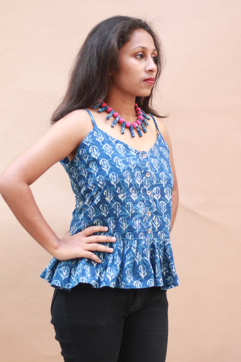 Strappy Peplum Top- Indigo Kairi
