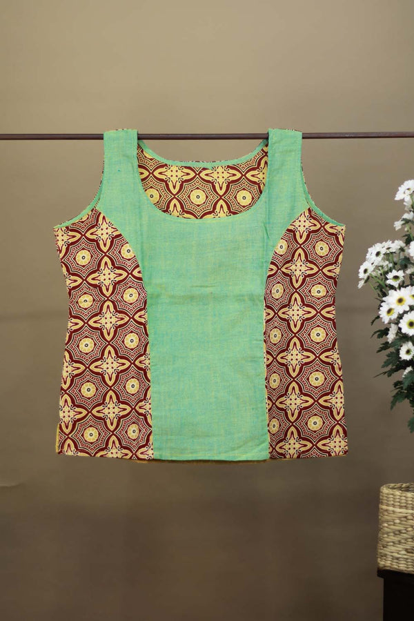 Basic  Sleeveless Top - Fern Green & Ajrakh