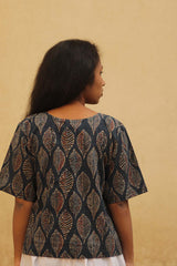 Ajrakh Top with Blue Leaf