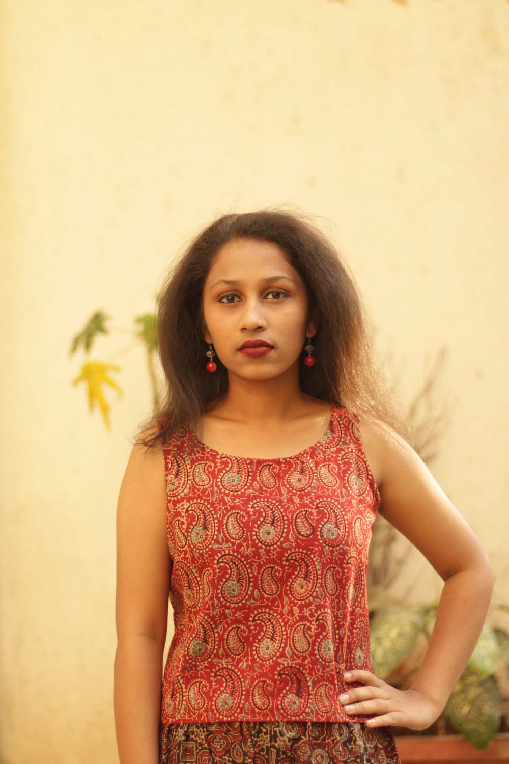 Basic Crop Top in Red Kairi Ajrakh