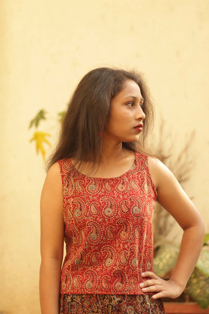 Basic  Crop Top in Red Kairi Ajrakh