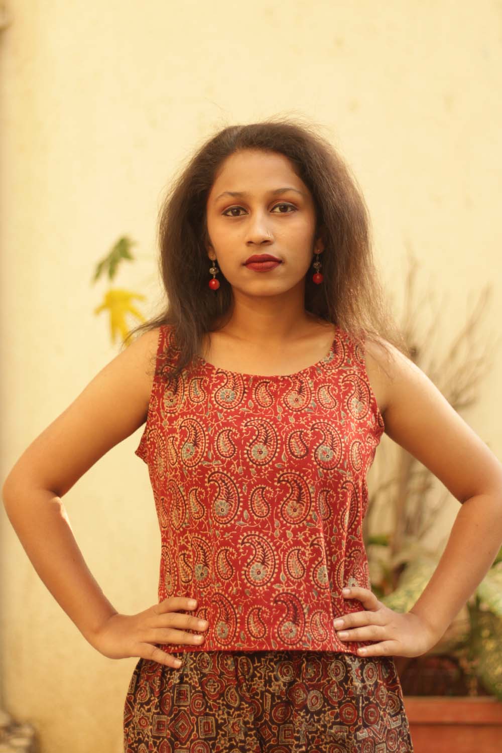 Basic Crop Top in Red Kairi Ajrakh