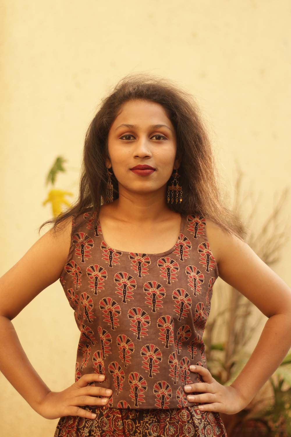 Basic  Crop Top in Sienna Flower Ajrakh