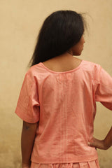 Front Buttoned Top in Peach Kantha