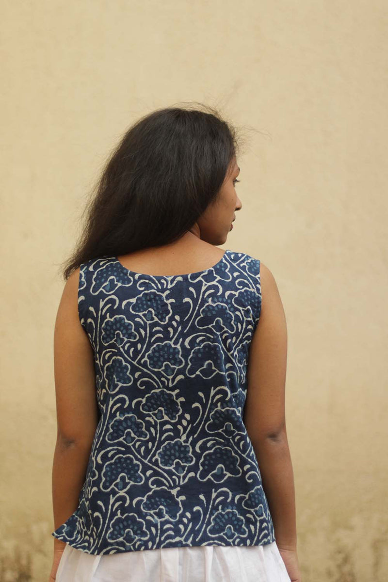 Front Buttoned Vest in Indigo
