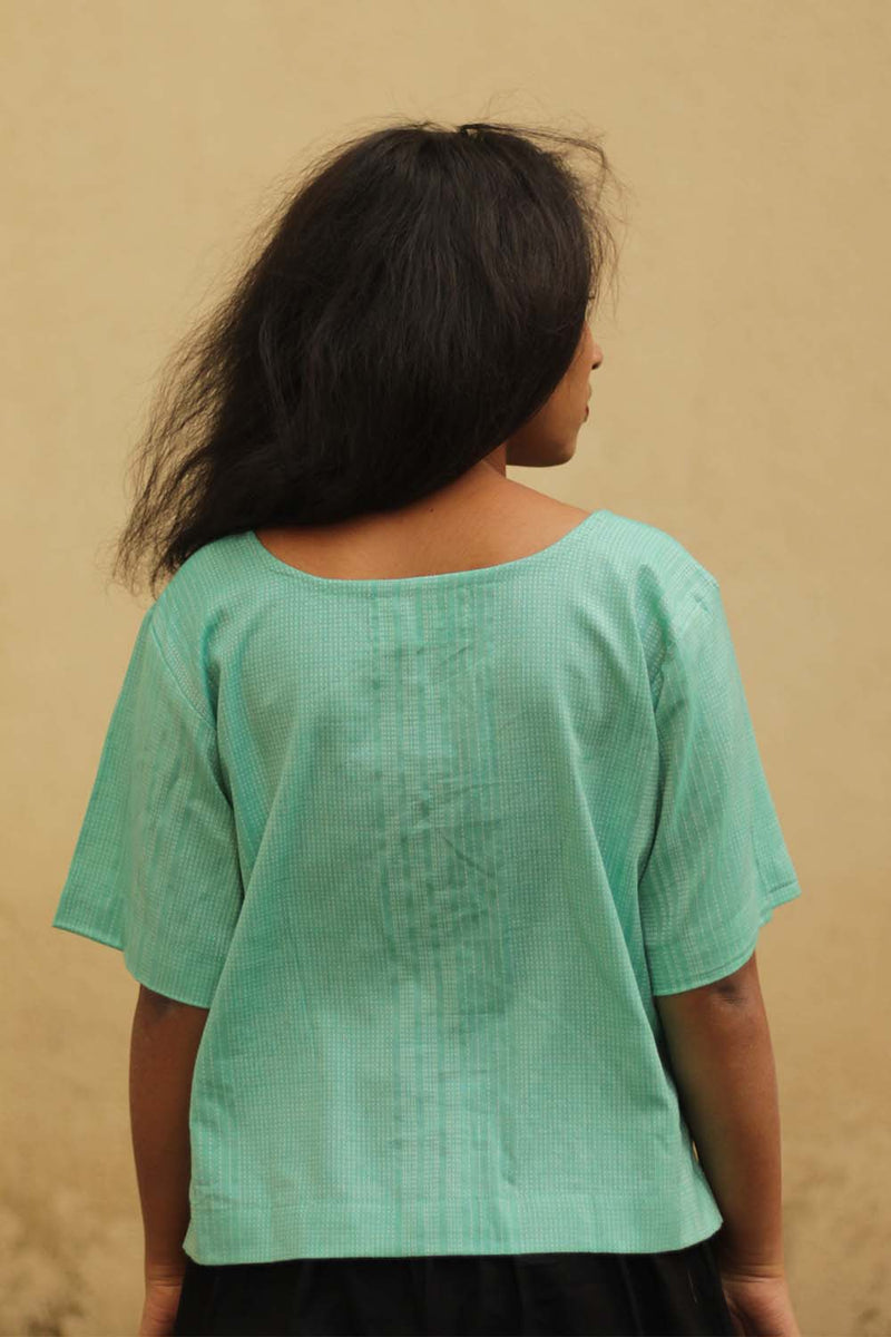 Front Buttoned Top in Pistachio Kantha