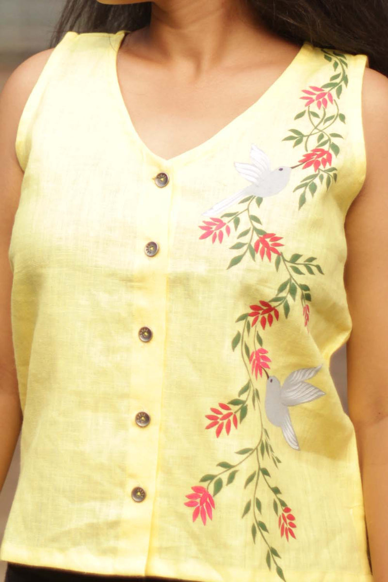 The Hummingbird's Flight Linen Top- Yellow