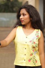 The Hummingbird's Flight Linen Top- Yellow
