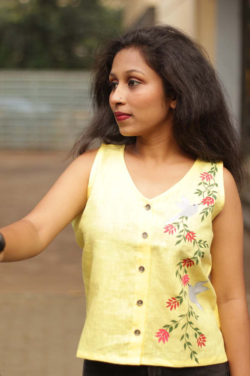 The Hummingbird's Flight Linen Top- Yellow