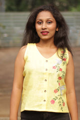The Hummingbird's Flight Linen Top- Yellow