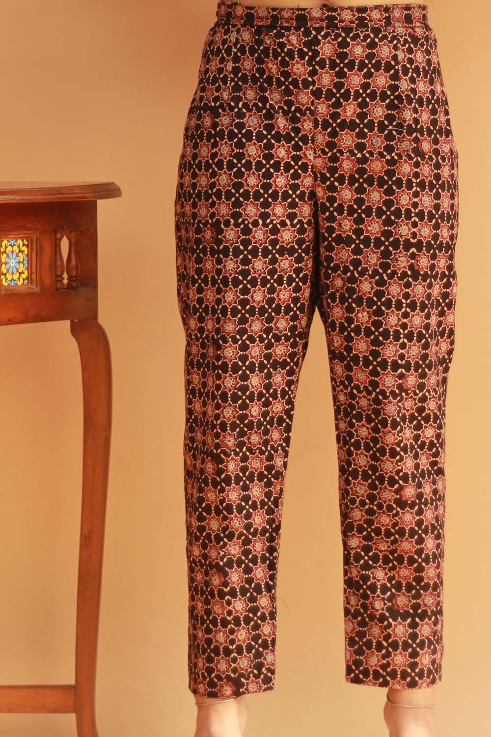 Pranava | Slim Pants |  Noir Trellis Ajrakh