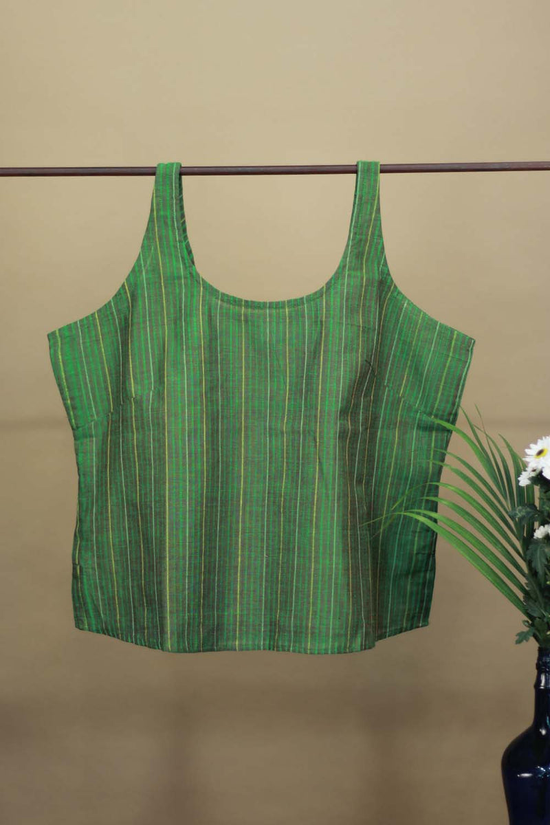 Crop Top Sleeveless - Green striped Mangalgiri