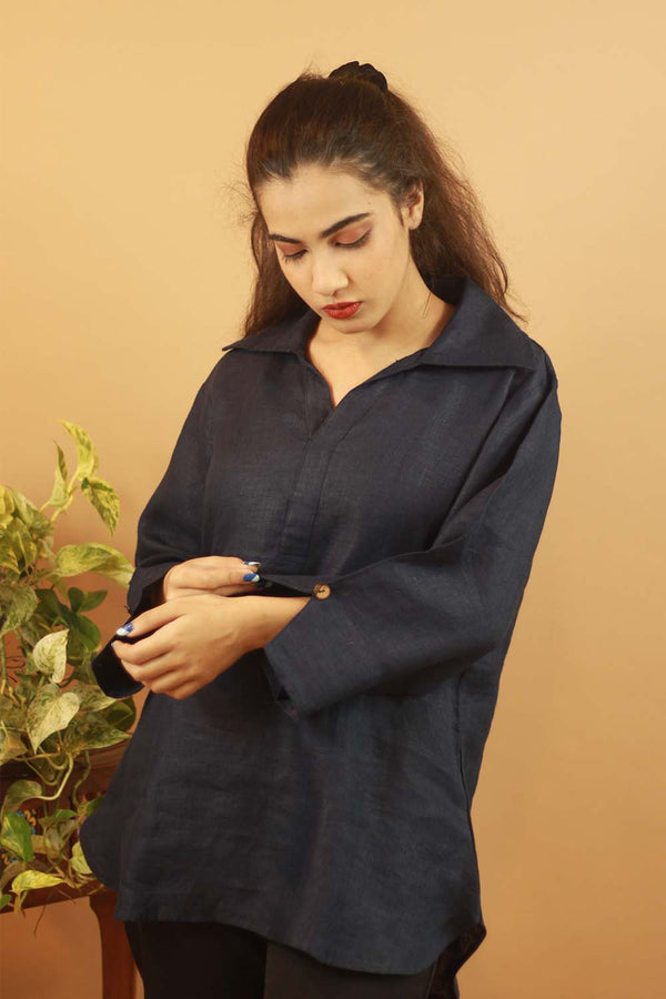 Short Tunic- Navy Linen