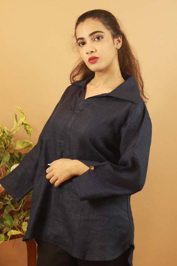 Short Tunic- Navy Linen