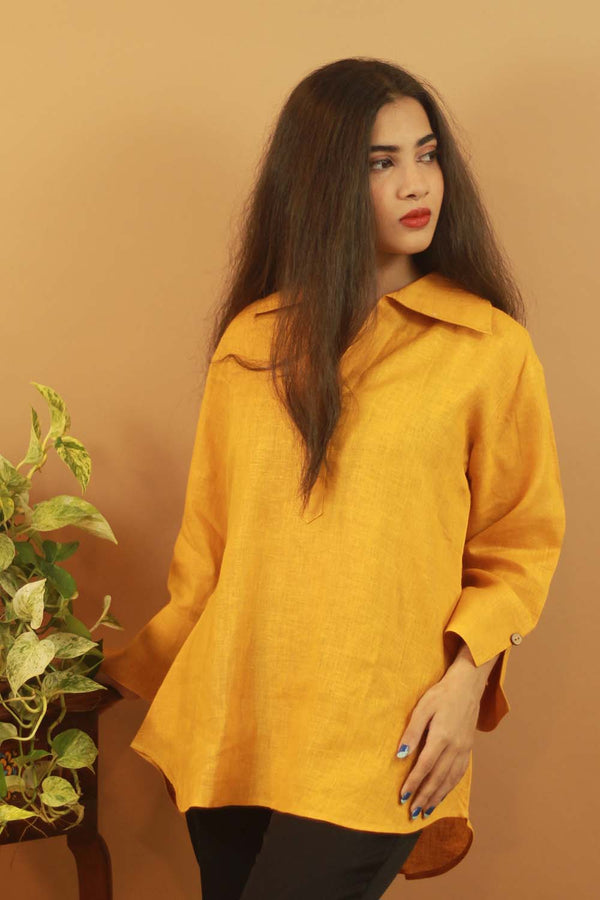 Short Linen Tunic- Mustard