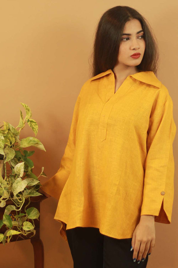 Short Linen Tunic- Mustard